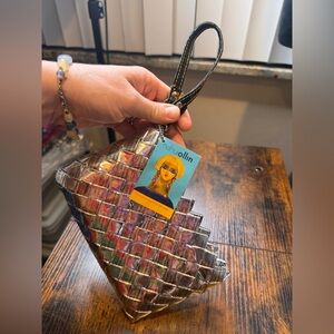Nahui Ollin handbag Silver Clutch Candy Wrapper Recycled Materials.